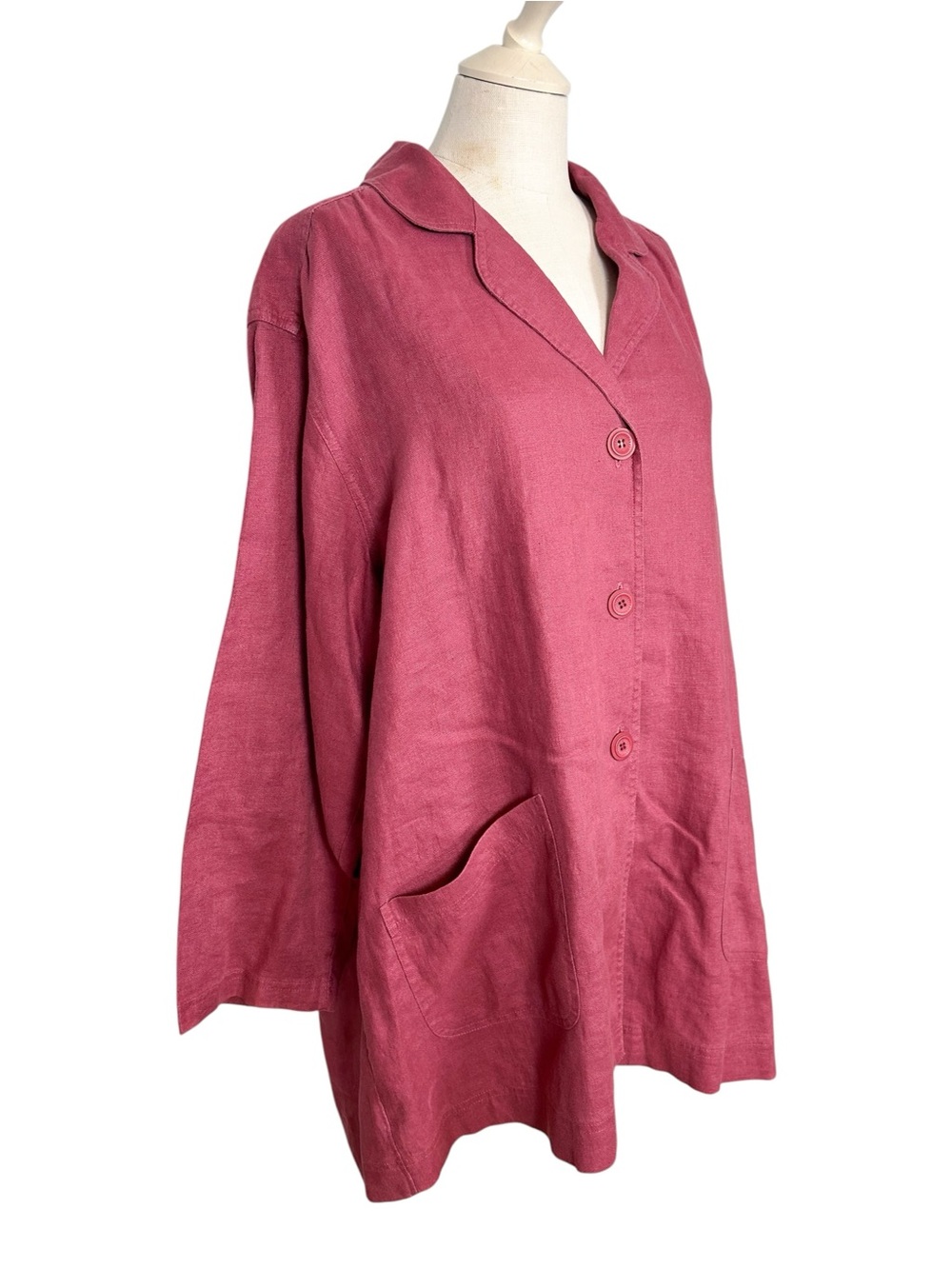 J. Jill Vintage Linen Button-Front Lounge Jacket Raspberry - Picture 2 of 9